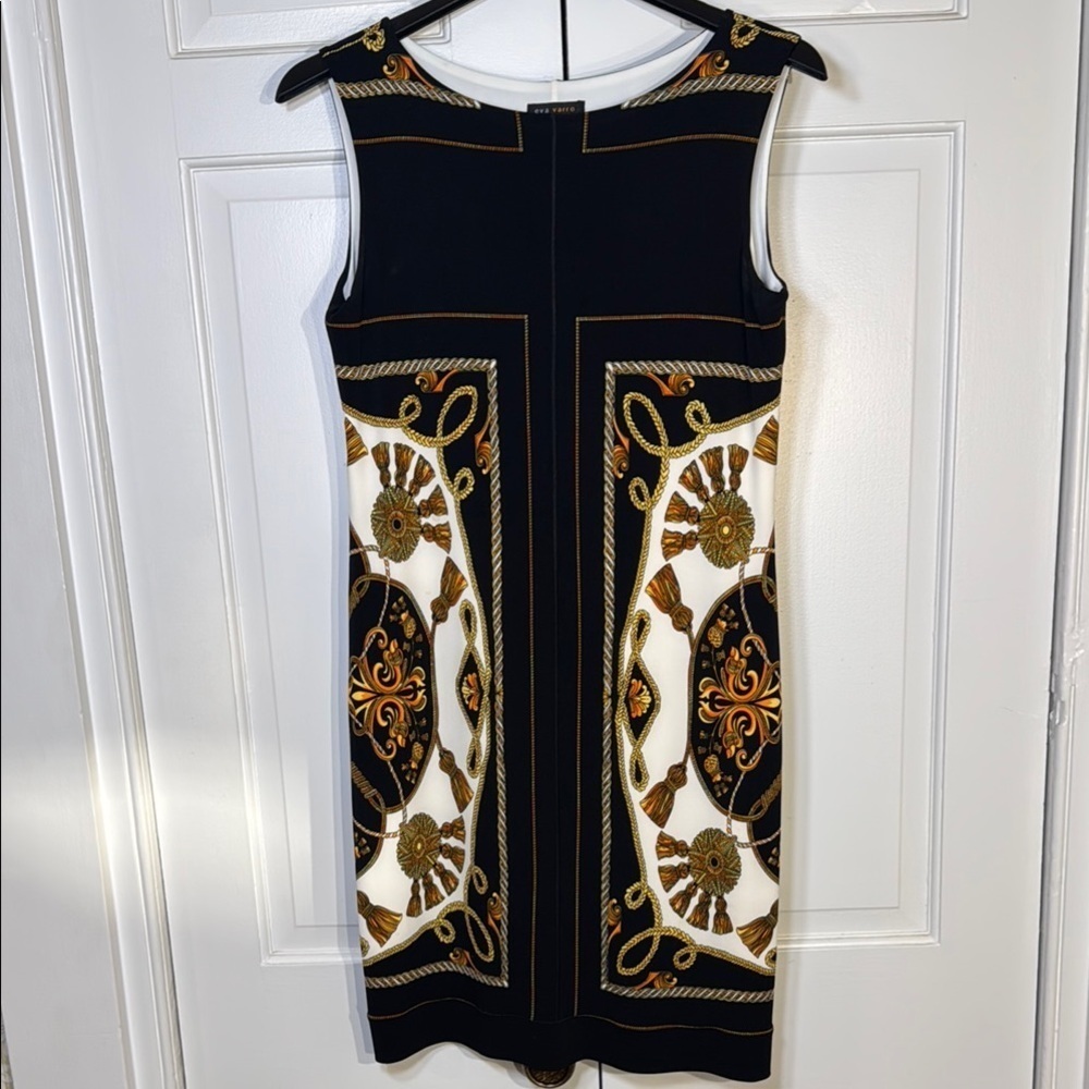 Nwot Elegant Black And Gold Flattering Sheath Sleeveless Dress